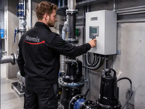 NOMIS-Techniker bei der Wartung einer Pentair Jung Pumpenanlage