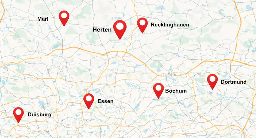 Einsatzgebiet von NOMIS im Ruhrgebiet und in NRW