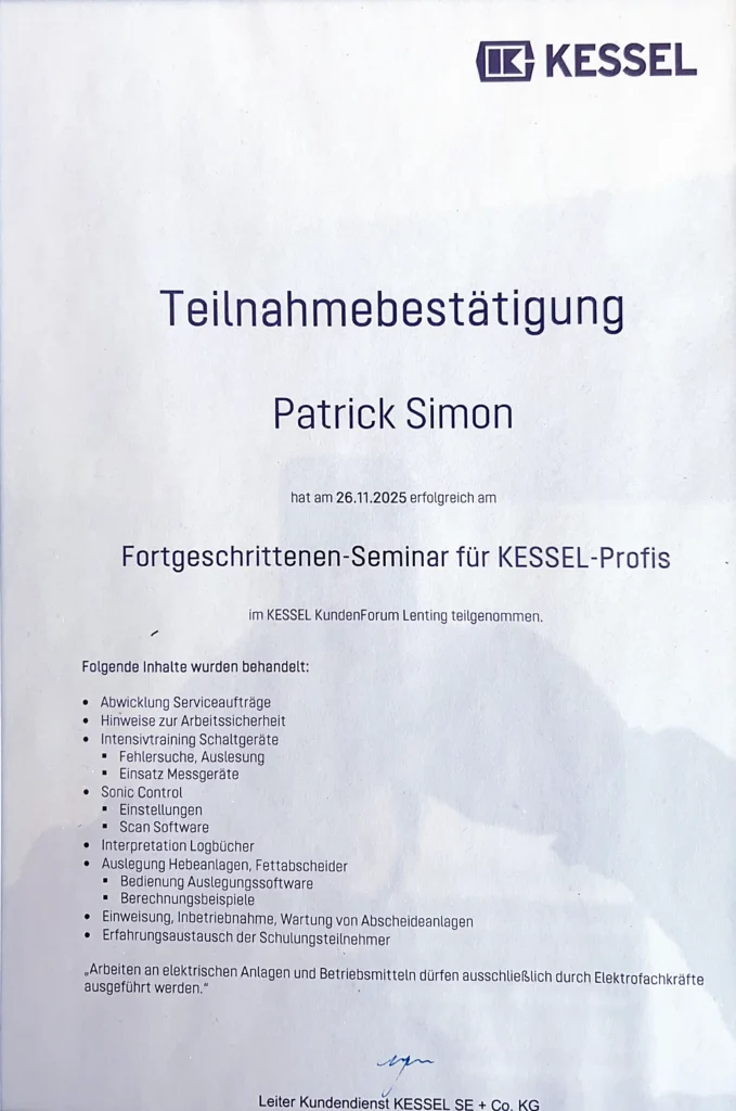 KESSEL Lehrgang für NOMIS Servicetechniker