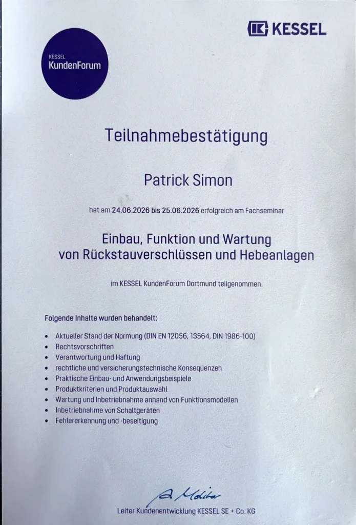 KESSEL Rückstauverschluss und Hebeanlagentechnik beim Vor-Ort-Service