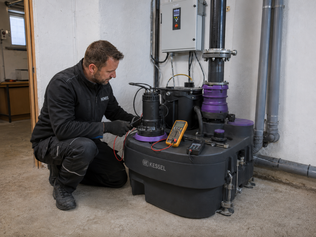 NOMIS Servicetechniker bei der Wartung einer KESSEL Hebeanlage